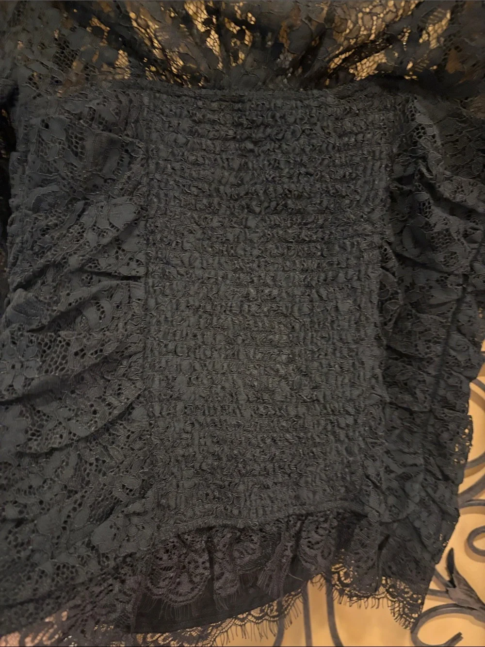 Free People Paloma Black Lace Ruched Top with attached cami New with tag